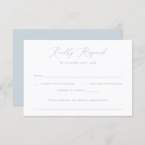 Modern Elegant Romantic Script Wedding Blue RSVP Invitation