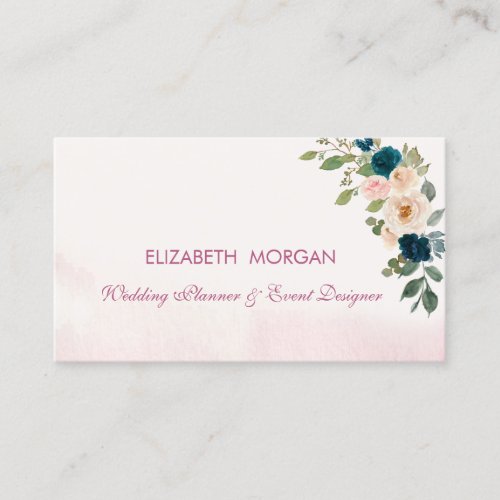Modern Elegant Romantic Watercolor Blue Flowers   Business Card