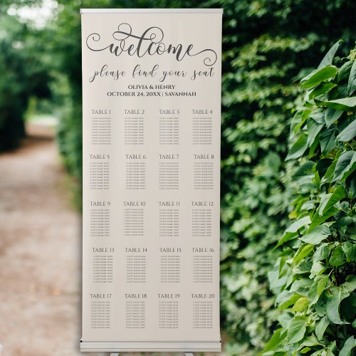 Modern Elegant Romantic Wedding Seating Chart Retractable Banner