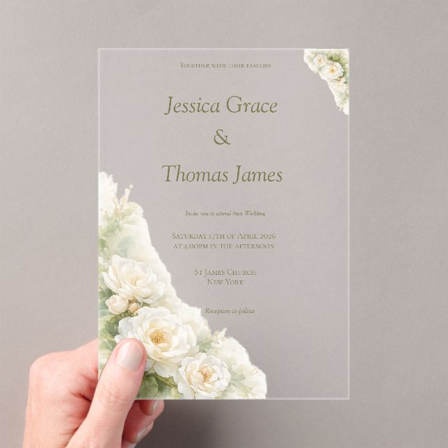 Modern Elegant Rose  Acrylic Invitations (Insitu (Handheld))