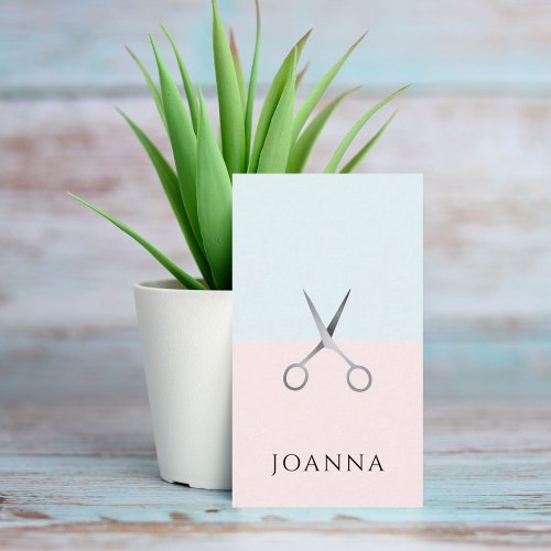 Modern Elegant Rose Blue Silver Scissors Hair Business Card