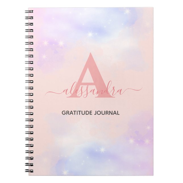 modern elegant rose blush name monogram gratitude notebook (Front)