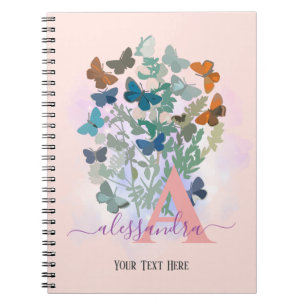 modern elegant rose butterfly monogram gratitude notebook