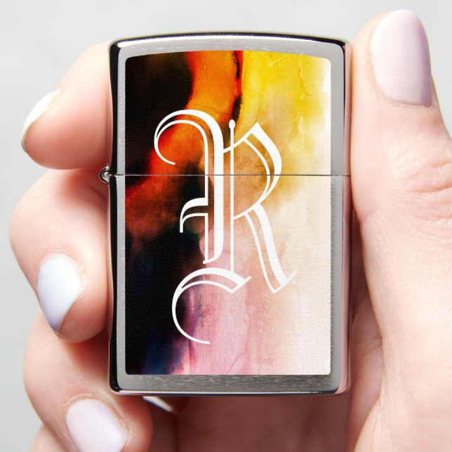 Modern Elegant Rose Dark Gold Abstract Monogram Zippo Lighter (In Hand)