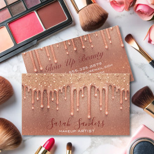 modern elegant Rose glitter drip makeup artist Business Card