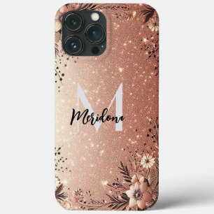Modern elegant rose gold and florals iPhone 13 pro max case