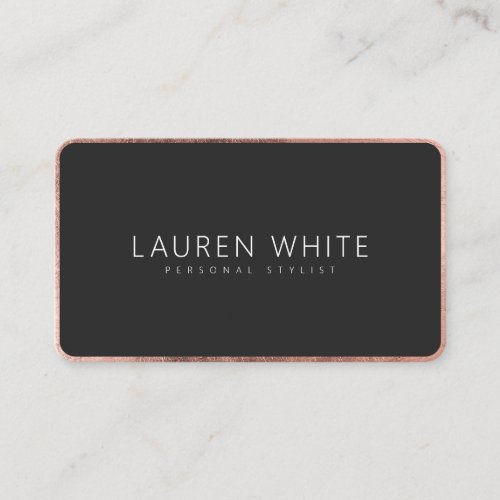 Modern elegant rose gold black minimalist rounded business card