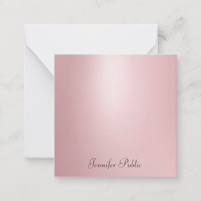 Modern Elegant Rose Gold Calligraphed Name Script Note Card (Front)