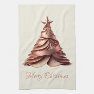 Modern Elegant Rose Gold Christmas Tree Kitchen Towel
