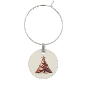 Modern Elegant Rose Gold Christmas Tree Wine Charm