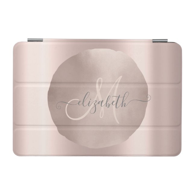 Modern Elegant Rose Gold Circle Monogram iPad Mini Cover (Horizontal)