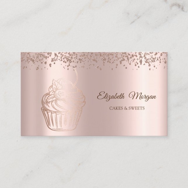 Modern Elegant Rose Gold Cupcake,Sweets,Bakery Business Card (Front)