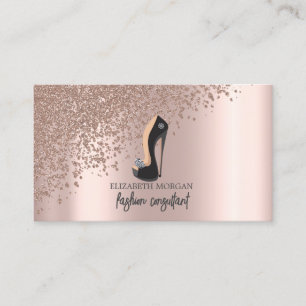 Modern Elegant Rose Gold Diamonds,Black High Heel Business Card