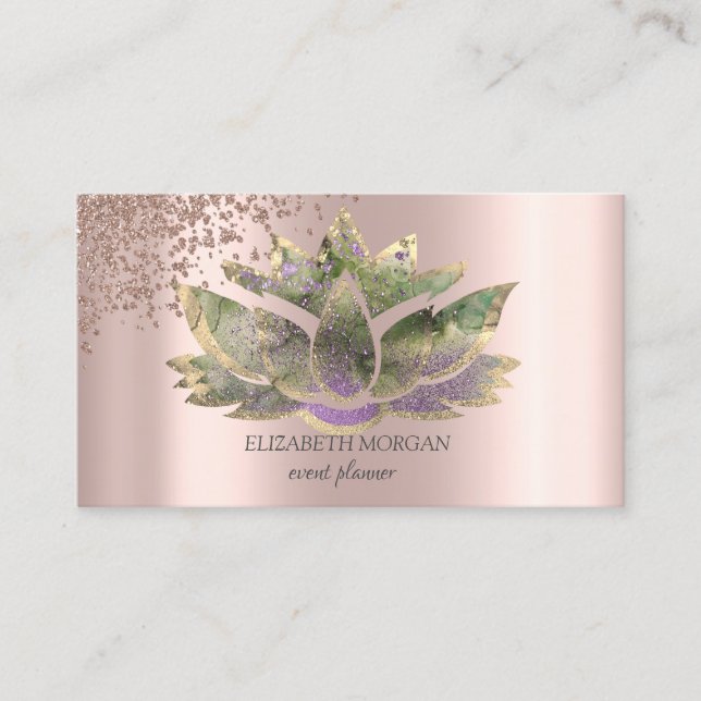 Modern Elegant Rose Gold Diamonds Chic Lotus  Business Card (Front)