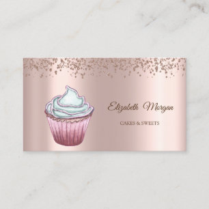 Modern Elegant Rose Gold Diamonds Cupcake Business Card