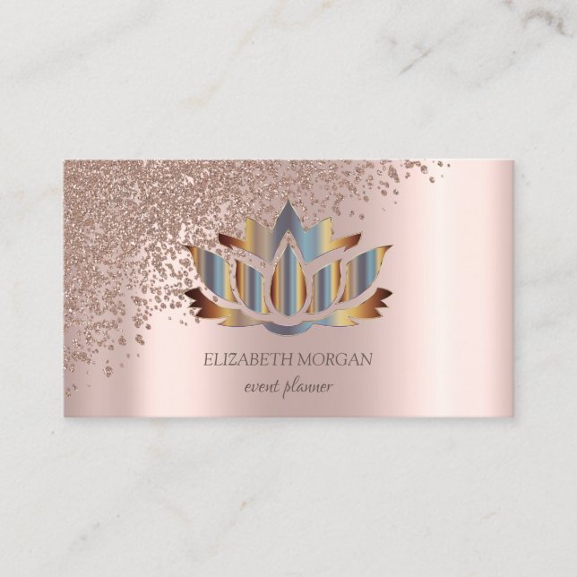 Modern Elegant Rose Gold Diamonds Gold Lotus  Business Card (Front)