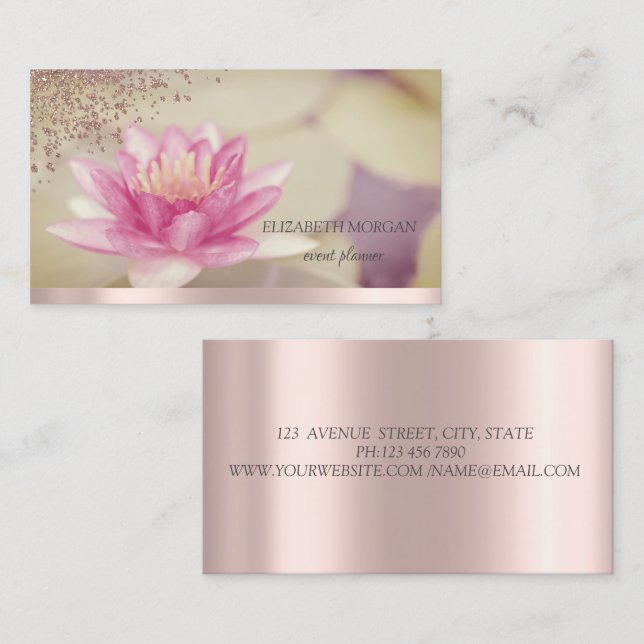 Modern Elegant Rose Gold Diamonds Lotus Boho Business Card (Front/Back)