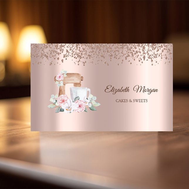Modern Elegant Rose Gold Diamonds,Mixer Flowers Business Card (Creator Uploaded)