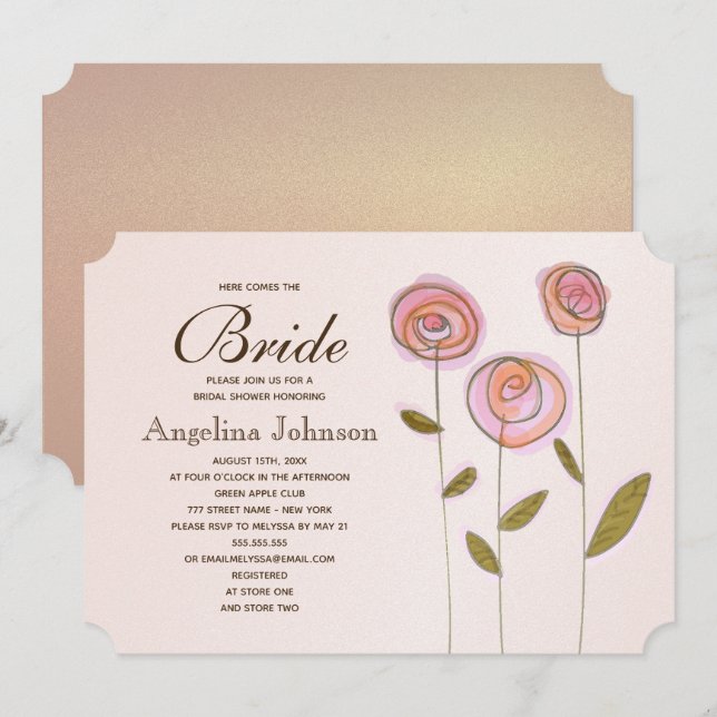Modern Elegant Rose Gold Floral Bridal Shower Invitation (Front/Back)