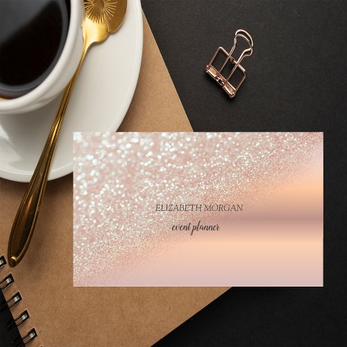 Modern Elegant Rose Gold Glitter Bokeh Ombre Business Card