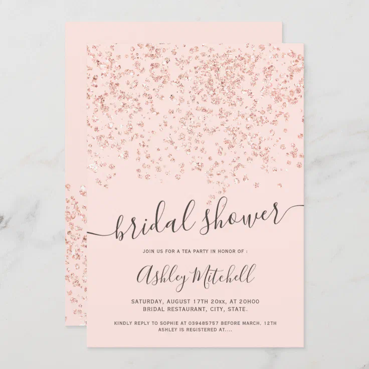 Modern Elegant Rose Gold Glitter Bridal Shower Invitation Zazzle