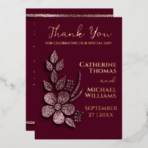 Modern Elegant Rose Gold Glitter Floral & Burgundy Foil Invitation