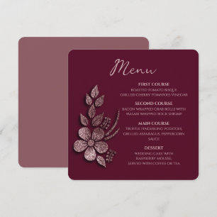 Modern Elegant Rose Gold Glitter Floral & Burgundy Menu