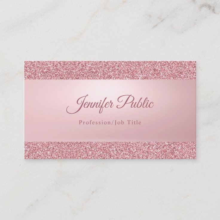 Modern Elegant Rose Gold Glitter Handwritten Name Business Card | Zazzle