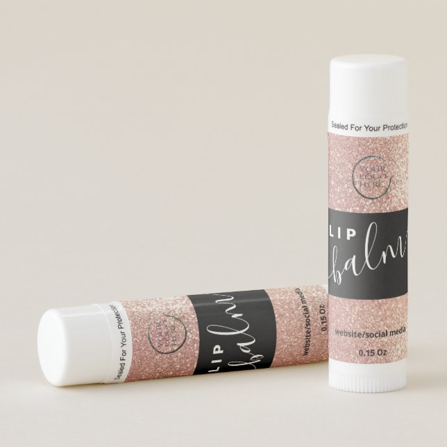 Modern elegant rose gold glitter LOGO Lip Balm (Front)