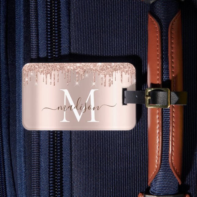 Modern Elegant Rose Gold Glitter  Luggage Tag (Front Insitu 4)