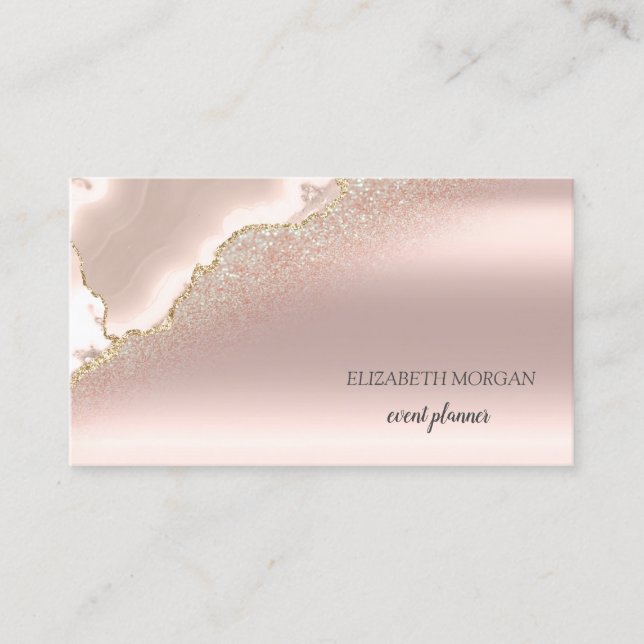Modern Elegant Rose Gold Glitter Marble Business Card (Front)