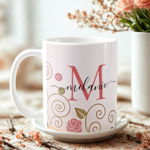 Modern Elegant Rose Gold Glitter Monogram Script Coffee Mug