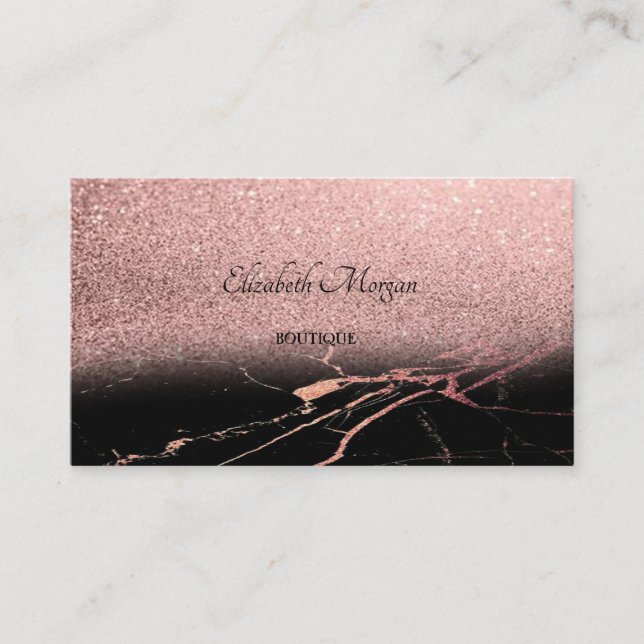 Modern Elegant Rose Gold Glitter Ombre, Marble Business Card (Front)