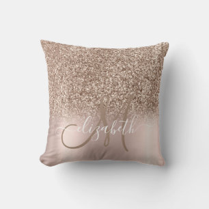Modern Elegant Rose Gold Glitter Ombre Monogram Throw Pillow