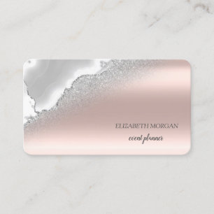 Modern Elegant Rose Gold Glitter Silver Marble Business Card
