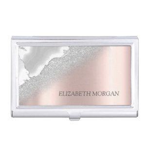 Modern Elegant Rose Gold Glitter Silver Marble  Business Card Case