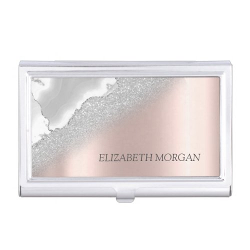 Modern Elegant Rose Gold Glitter Silver Marble  Business Card Case