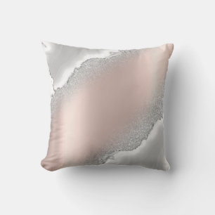 Modern Elegant Rose Gold Glitter Silver Marble Throw Pillow