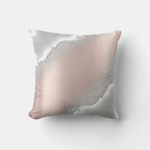 Modern Elegant Rose Gold Glitter Silver Marble  Throw Pillow