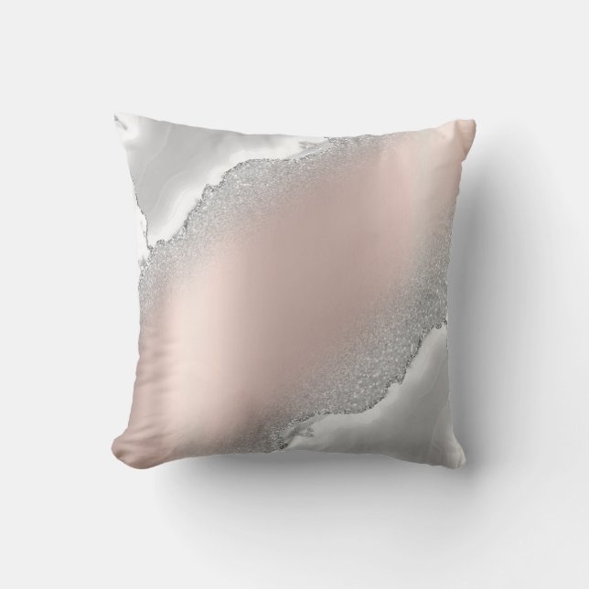 Modern Elegant Rose Gold Glitter Silver Marble  Throw Pillow (Front)