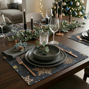 Modern Elegant Rose Gold Glitter Snowflakes Gray Cloth Placemat
