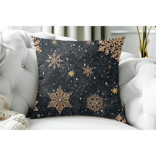 Modern Elegant Rose Gold Glitter Snowflakes Gray Throw Pillow