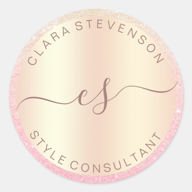 Modern elegant rose gold glitter style consultant classic round sticker (Front)