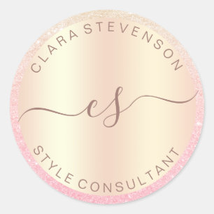 Modern elegant rose gold glitter style consultant classic round sticker