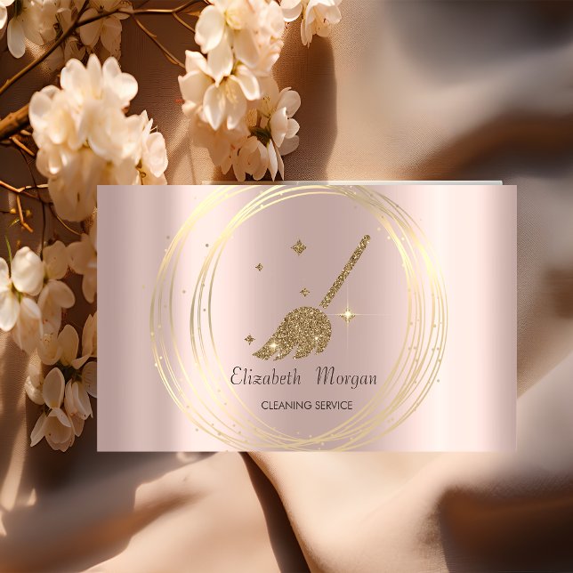 Modern Elegant Rose Gold ,Gold Circles Broom Business Card (Creator Uploaded)