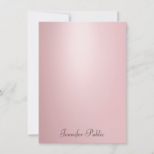 Modern Elegant Rose Gold Handwriting Script Trendy Note Card (Front)