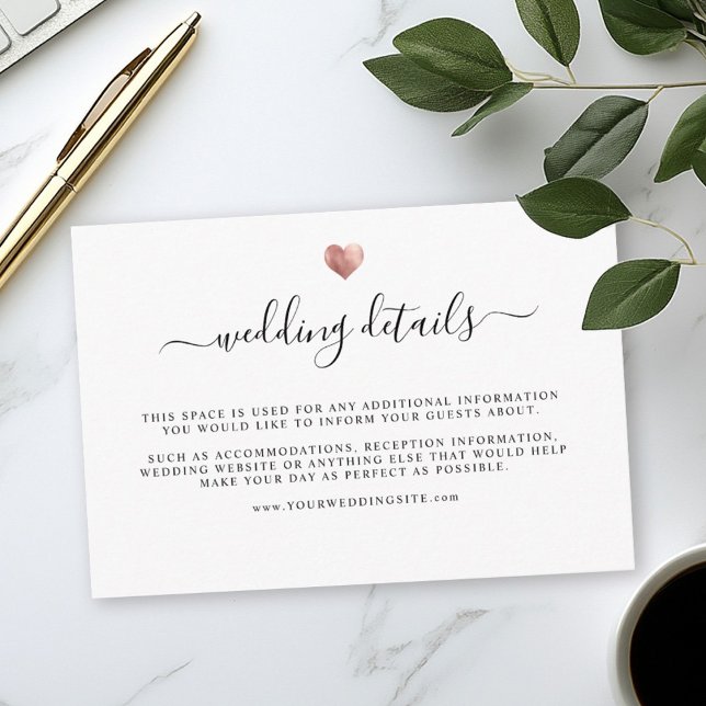 Modern Elegant Rose Gold Heart Wedding Details Enclosure Card (Creator Uploaded)