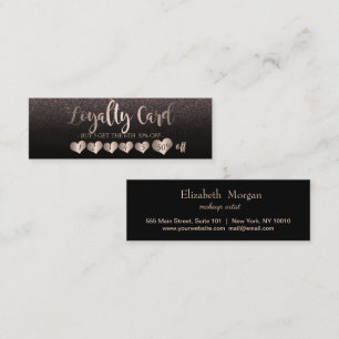 Modern Elegant Rose Gold Hearts, Black Glitter Loyalty Card