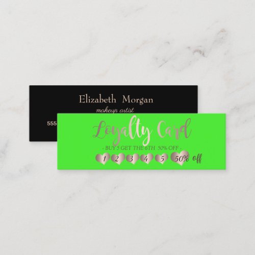 Modern Elegant Rose Gold Hearts Black Green Loyalty Card