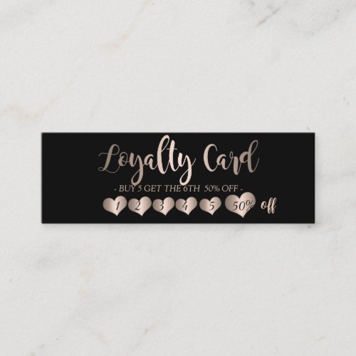 Modern Elegant Rose Gold Hearts Black Loyalty Card